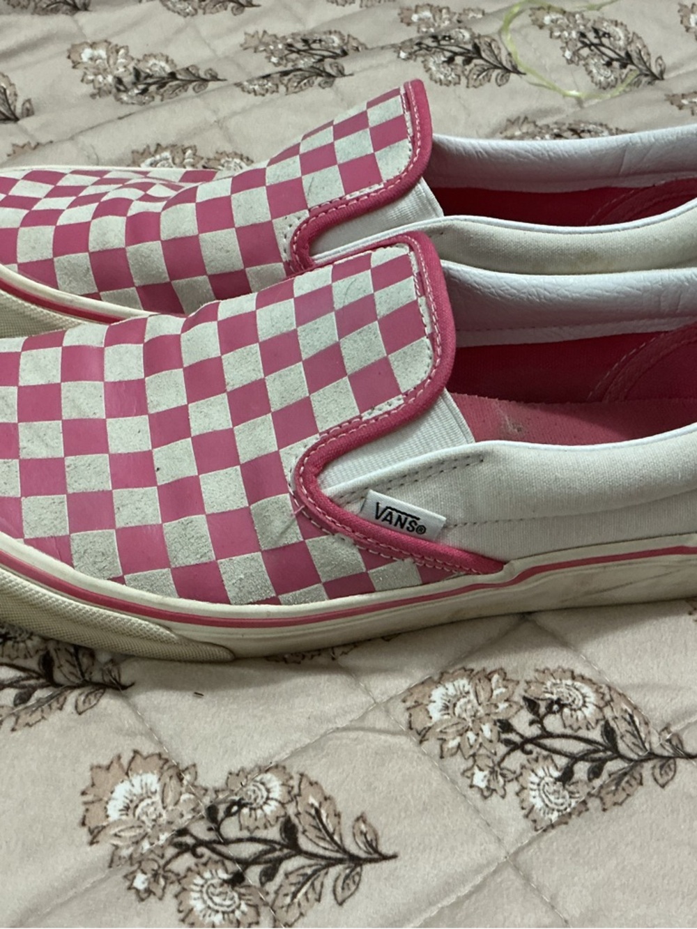 Vans Pink & White Checkerboard Slip-On Sneakers - Picture 2 of 4
